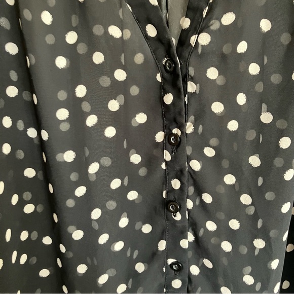Lauren Conrad Black Sheer Polka Dot Three-Quarter Puff Sleeve Pop-Over Top - Sm - Picture 2 of 7